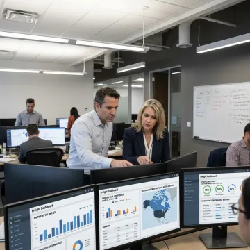 Supply chain consultants reviewing logistics data