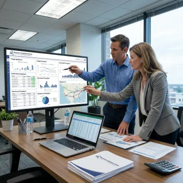 Supply chain consulting team reviewing logistics data