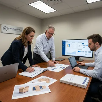 Supply chain consultants reviewing packaging and shipping data