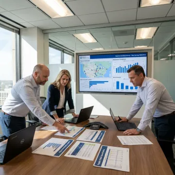 Consultants planning supply chain improvements with analytics tools