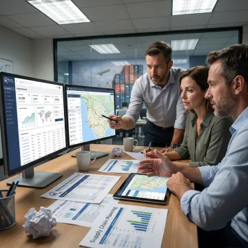 Freight management team reviewing shipment data
