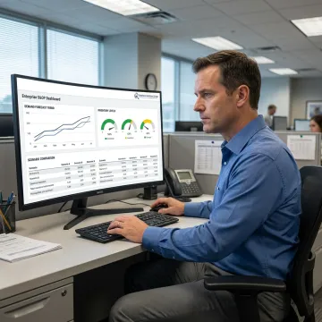 Planner reviewing demand and inventory software dashboard