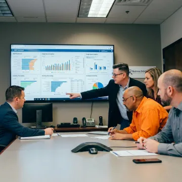 Supply chain planning software dashboard on office screens