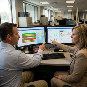 Team reviewing transportation management software data