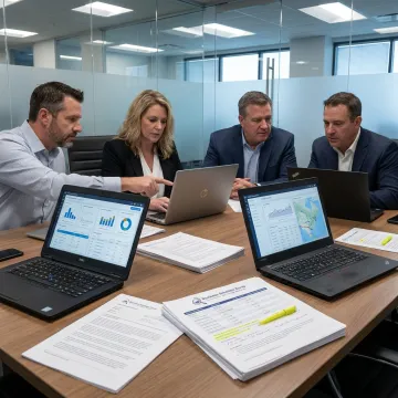 Team reviewing freight contract software data