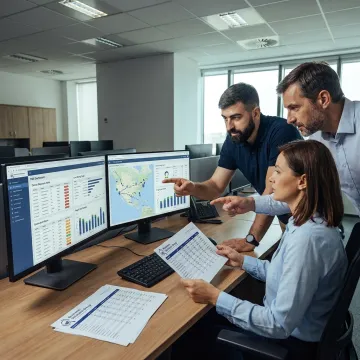 Team reviewing freight visibility software