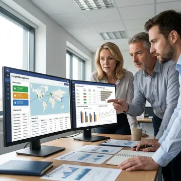 Team reviewing freight software analytics