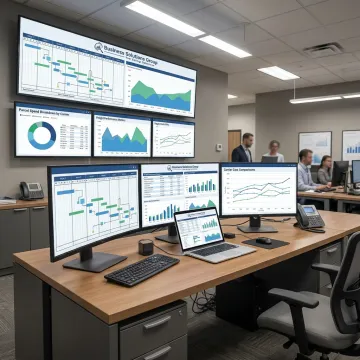 Digital logistics analytics platform on office monitors