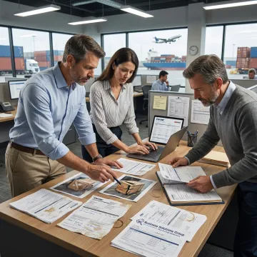 Logistics team reviewing freight claim documents