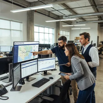 Freight management team reviewing shipping data
