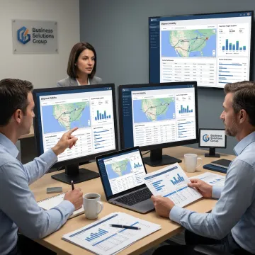 Team reviewing freight software analytics