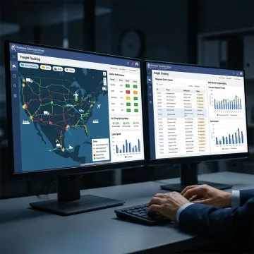 Freight management software dashboard with shipment tracking