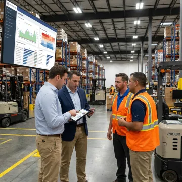 Warehouse management consulting team reviewing fulfillment operations