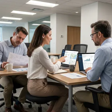Supply chain consultants reviewing logistics data
