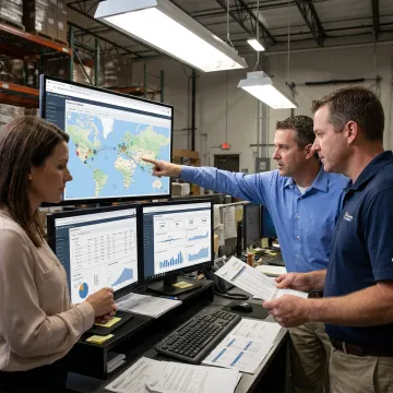 Carrier team reviewing transportation software
