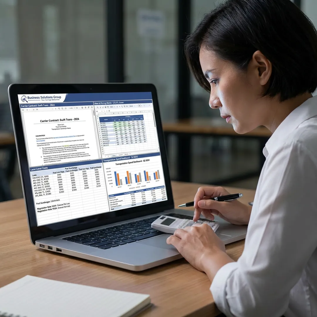 Analyst comparing contract rates and shipping data