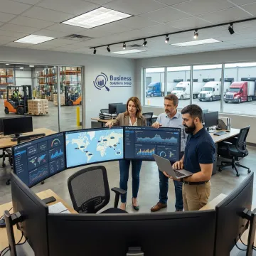 Freight logistics team reviewing shipment data
