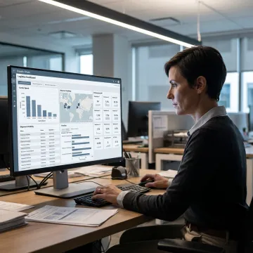 Analyst reviewing logistics dashboard metrics
