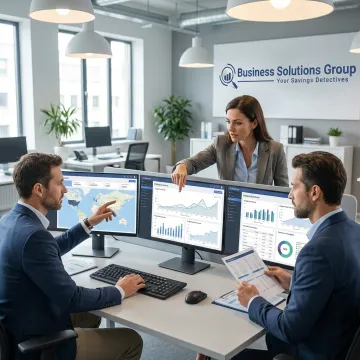 Supply chain consultants reviewing logistics data