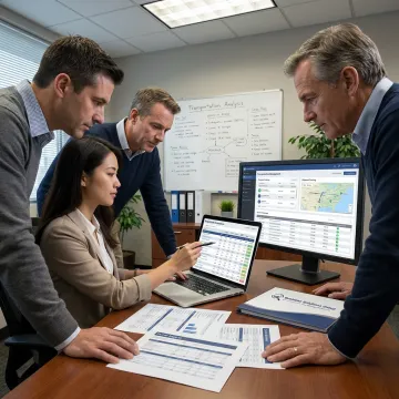 Freight procurement team reviewing shipping data