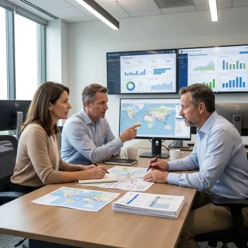 Logistics advisors reviewing distribution data