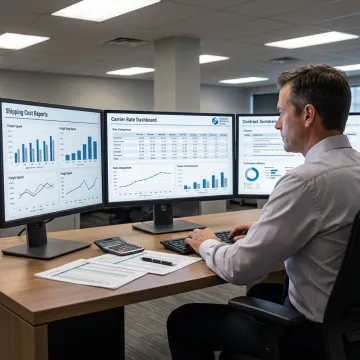 Analyst reviewing shipping rate data dashboards