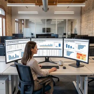 Analyst reviewing invoice-level spend data