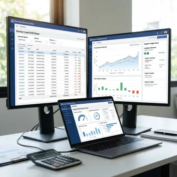 Spend analytics dashboard with invoice-level drill-down