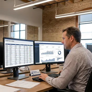 Logistics analyst reviewing UPS freight billing data