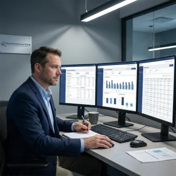 Supply chain consultant reviewing freight analytics