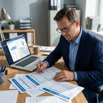 Consultant reviewing air freight strategy and shipment metrics