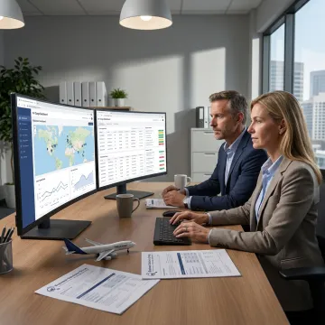Air freight logistics consulting team reviewing shipment data