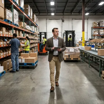 Warehouse operations consultant reviewing fulfillment workflow