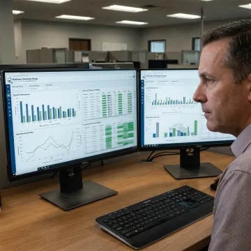 Logistics analyst reviewing LTL freight performance