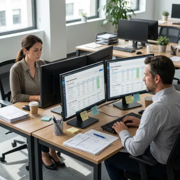 Team auditing freight invoices and payment records