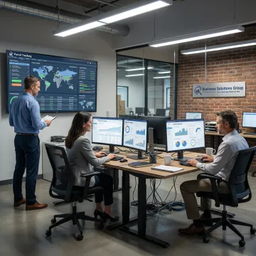 Logistics analysts reviewing shipping and supply chain dashboards