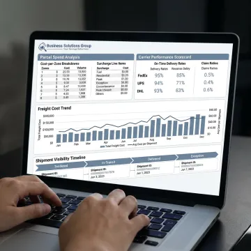 Freight and parcel analytics dashboard on screen