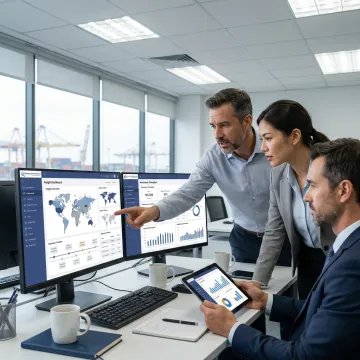 Supply chain advisory team reviewing logistics data