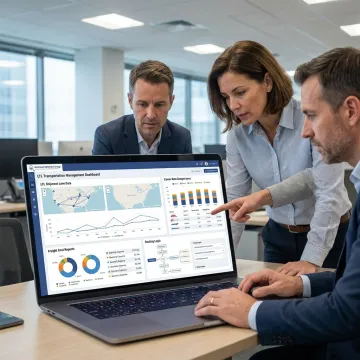 Logistics team reviewing automated LTL routing dashboard