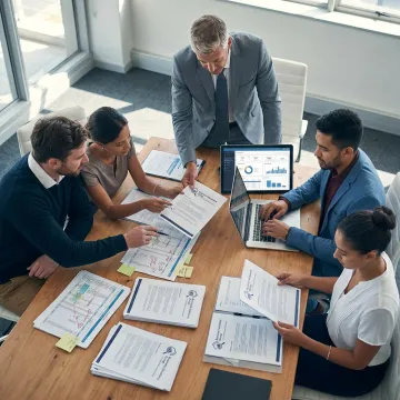 Business advisors reviewing SME performance data