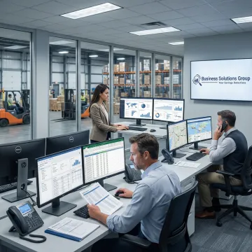 Supply chain logistics team reviewing shipment data