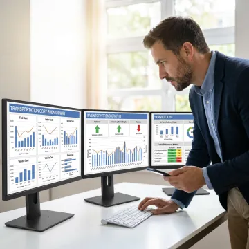 Consultant reviewing supply chain performance metrics