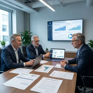 Healthcare spend consultants reviewing analytics dashboards