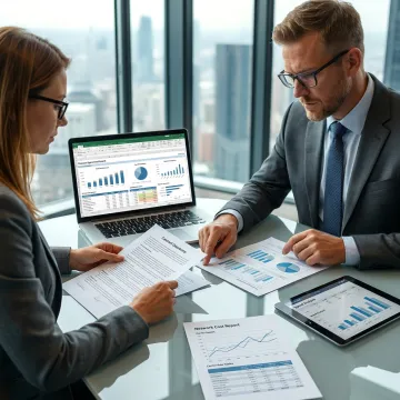 Telecom consultant reviewing cost analytics