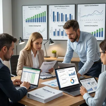 Consultants analyzing business savings data