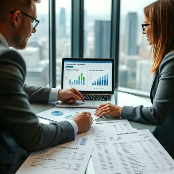 Consultant reviewing payment analytics with business leaders