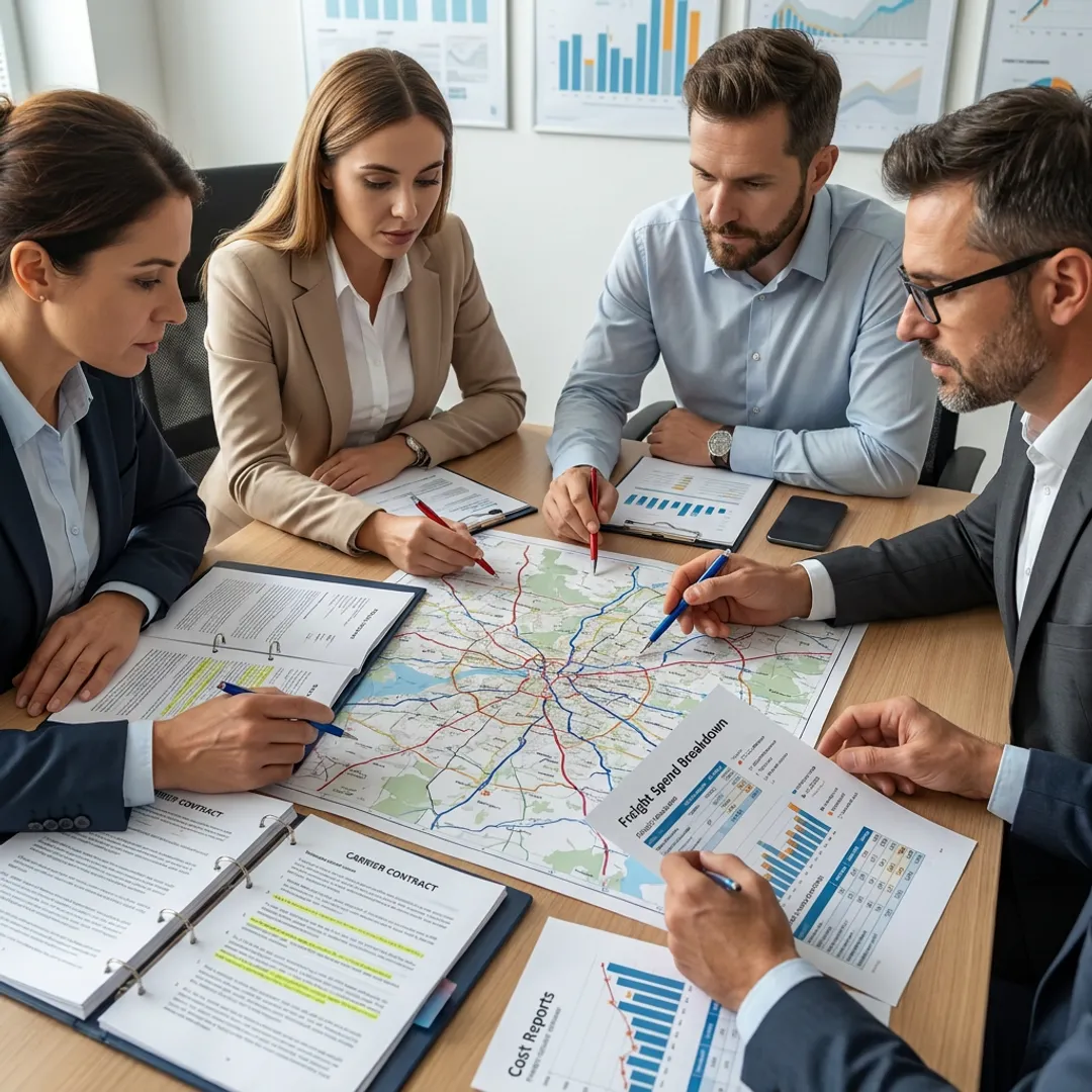 Logistics team analyzing transportation strategy