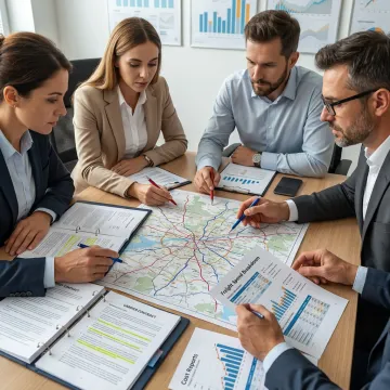 Logistics team analyzing transportation strategy