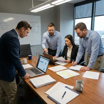 Business team reviewing telecom spend dashboards