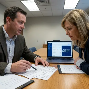 Advisor explaining merchant fee review process
